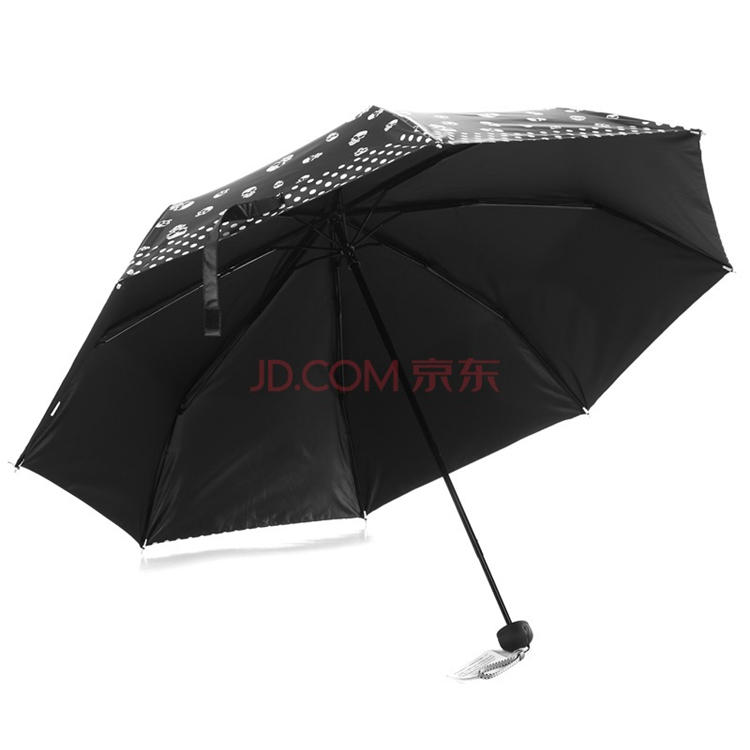 
                                        【京东超市】天堂伞（防晒值UPF50+）黑色摇滚缎面黑胶三折晴雨伞31007E黑图外                