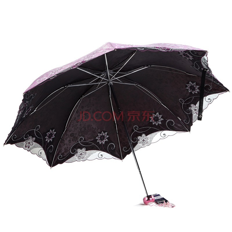 天堂伞 春意阑珊三折超轻绣花晴雨伞33200E玫粉色