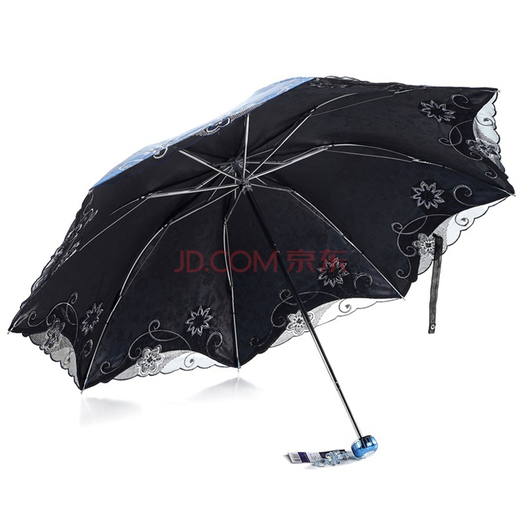 天堂伞 春意阑珊三折超轻绣花晴雨伞33200E兰色