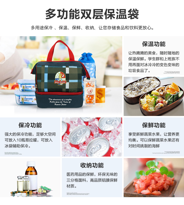 比得兔（Peter Rabbit）饭盒便当提袋 手提多功能保温袋 PR-3489