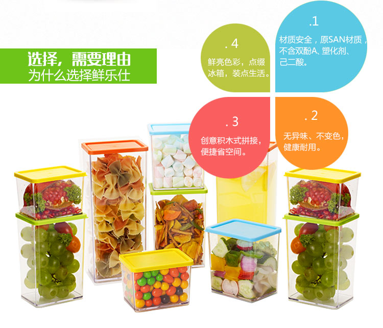鲜乐仕sunrise 魔法密封食品保鲜盒11件套冰箱整理盒厨房收纳盒PBS22