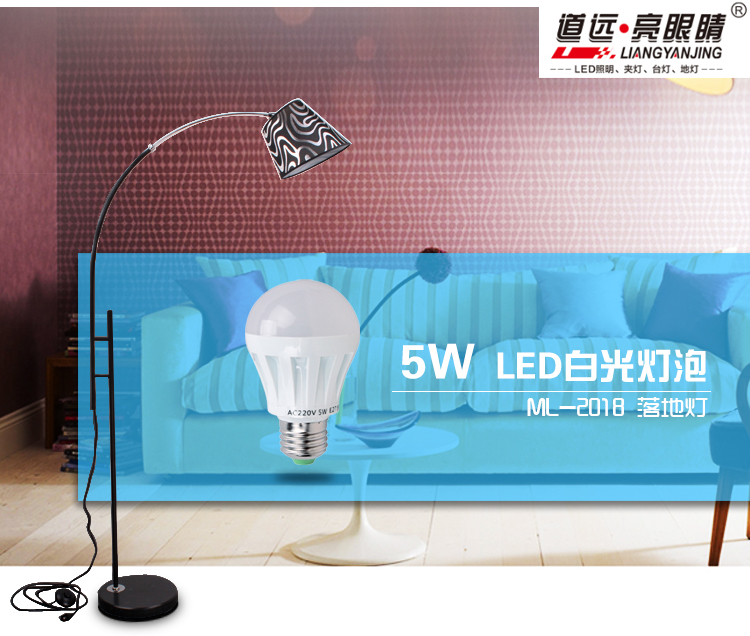 
                                        道远亮眼睛 LED落地灯5W白光 客厅卧室床头灯居家创意可伸缩布艺钓鱼落地台灯ML2018白色                