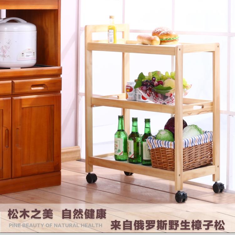 家逸 可移动松木餐车实木餐边柜实木碗橱柜三