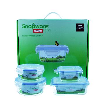 康宁扣 snapware 四面锁扣耐热玻璃保鲜盒四件套SP-4EP-RRSRZ