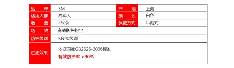 3M 9001V 带呼吸阀口罩 防PM2.5口罩 防雾霾口罩 耳带式口罩 3个/袋