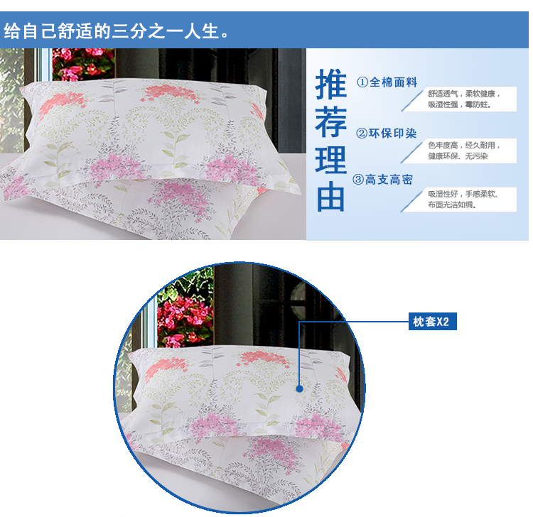 艾薇（AVIVI）全棉枕套40支纯棉斜纹印花枕头套袋1对装 香兰幽芷 48*74cm