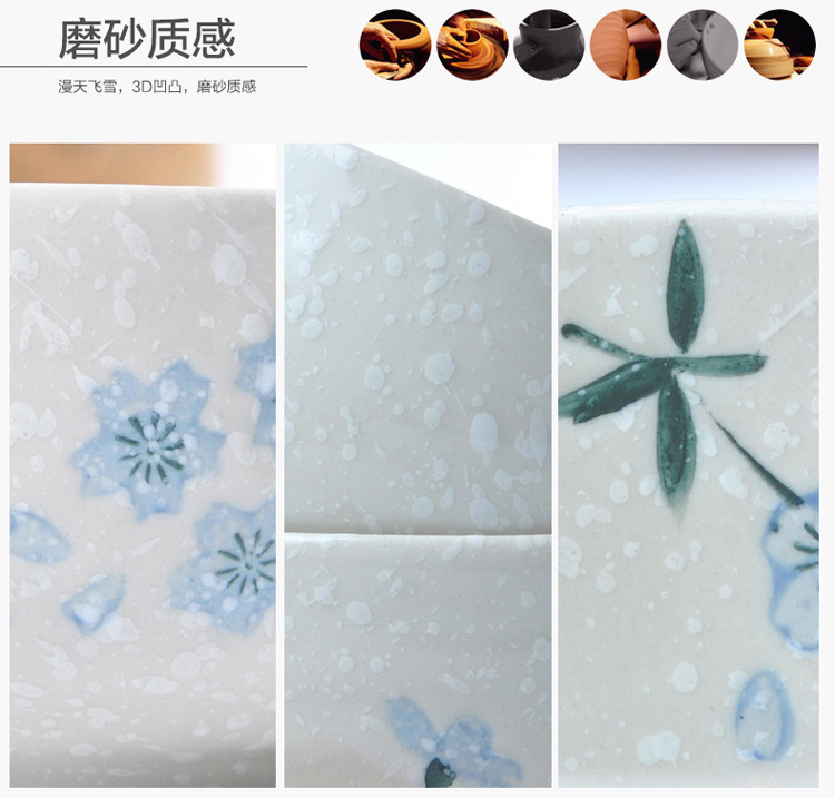 
                                        
                                                            樱之歌  日式釉下彩纯手绘雪花釉陶瓷碟饭盘汤盘大盘子大口径实用泡菜碟4件套（微波炉可用）                