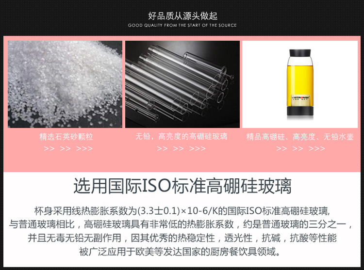 唯成 450ml耐热玻璃水晶杯 居家用办公隔热便携随手男女过滤水杯 A450 蓝色杯套