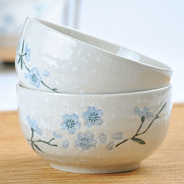 
                                        
                                                            樱之歌纯手绘雪花釉日式素瓷5英寸横纹面碗（4只）                