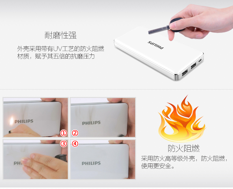 飞利浦 12000毫安 移动电源/充电宝 聚合物 双USB输出 DLP1120 白色