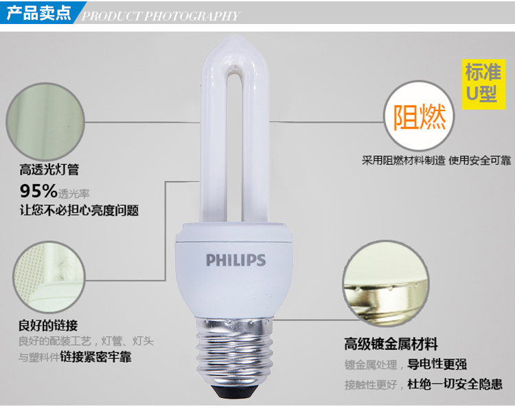 
                                        
                                        飞利浦（Philips）节能灯 标准型 E27大螺口 8W 白光 4支装                