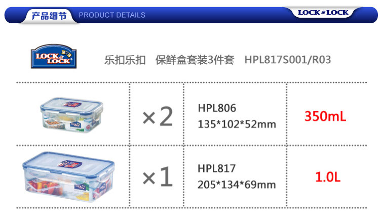 乐扣乐扣（locklock）保鲜盒三件套 比得兔系列保鲜盒套装 HPL817S001-PR 赠包