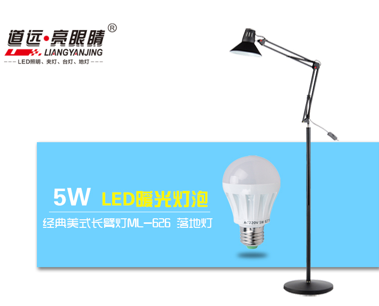 
                                        【京东超市】道远亮眼睛 LED落地灯 5W暖光 客厅卧室落地台灯现代简约书房工作钢琴麻将灯ML626黑色                