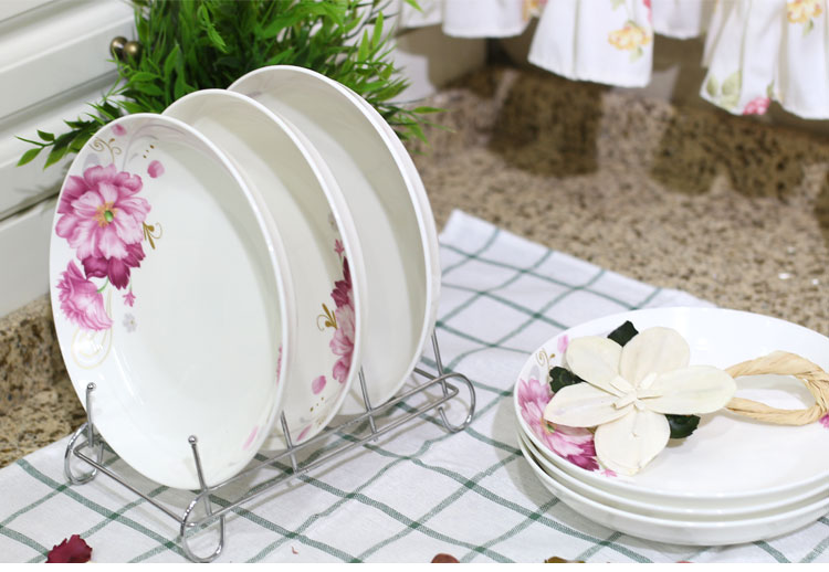 
                                        
                                                            万毅陶瓷餐具 家用盘子陶瓷汤盘(7英寸)中式饭盘陶瓷餐具套装(6只装) 花语                