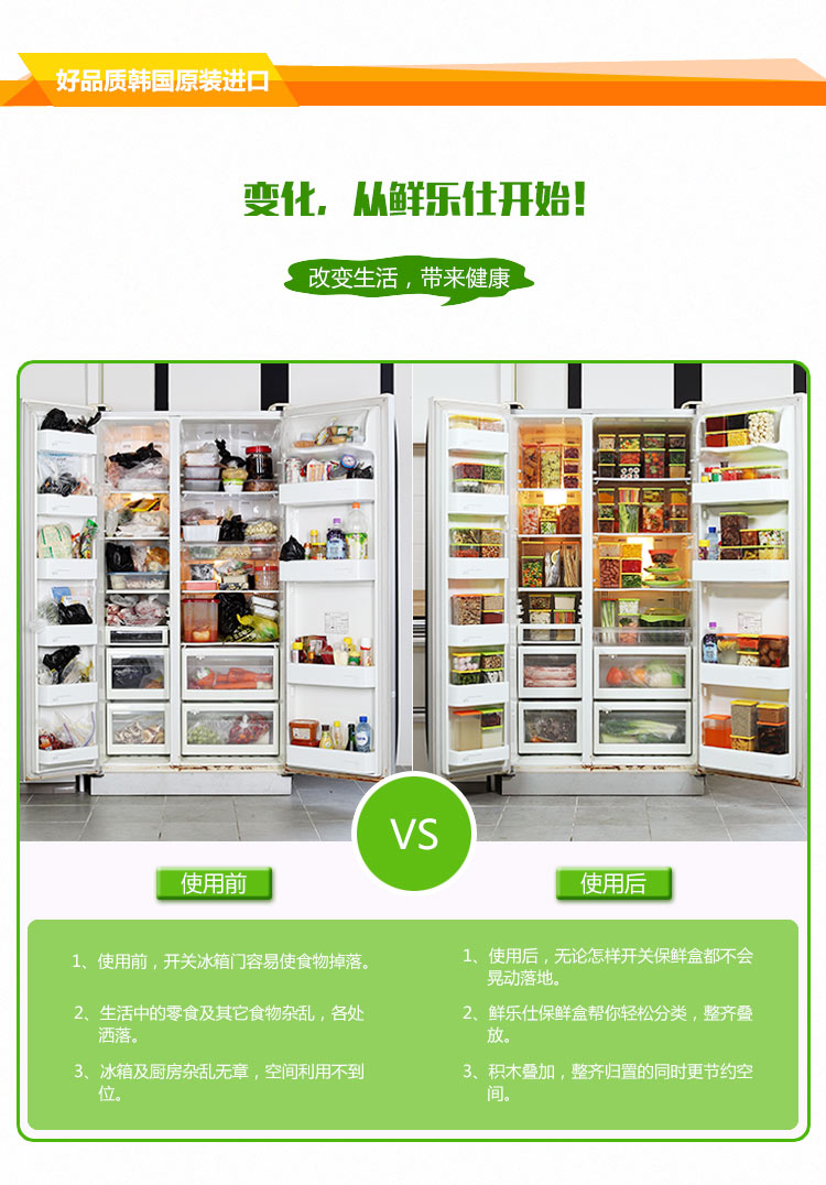 鲜乐仕sunrise 魔法密封食品保鲜盒11件套冰箱整理盒厨房收纳盒PBS22