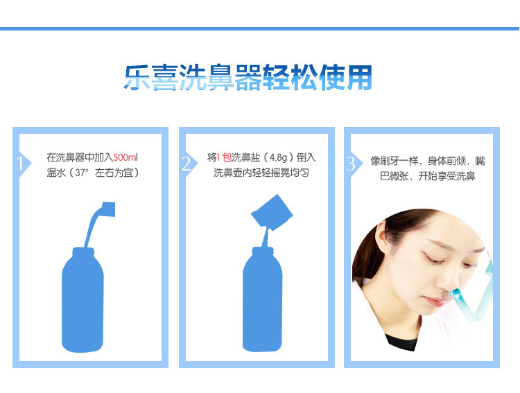 乐喜lexi 洗鼻器(成人儿童鼻腔冲洗器 110袋洗鼻盐 量杯 温度贴 搅拌