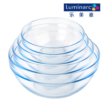 
                                        乐美雅（Luminarc）全钢化玻璃沙拉碗套装 可叠料理碗5件套装  微波炉可用J3502                