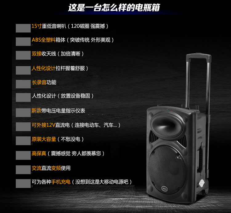 
                                        新科(Shinco)T515 户外广场舞音响 蓝牙拉杆音箱移动扩音器双麦克风15英寸                