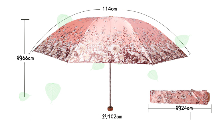 
                                        天堂伞 花色丁高密聚酯防紫外线三折钢伞晴雨伞 藏青小花 308T                