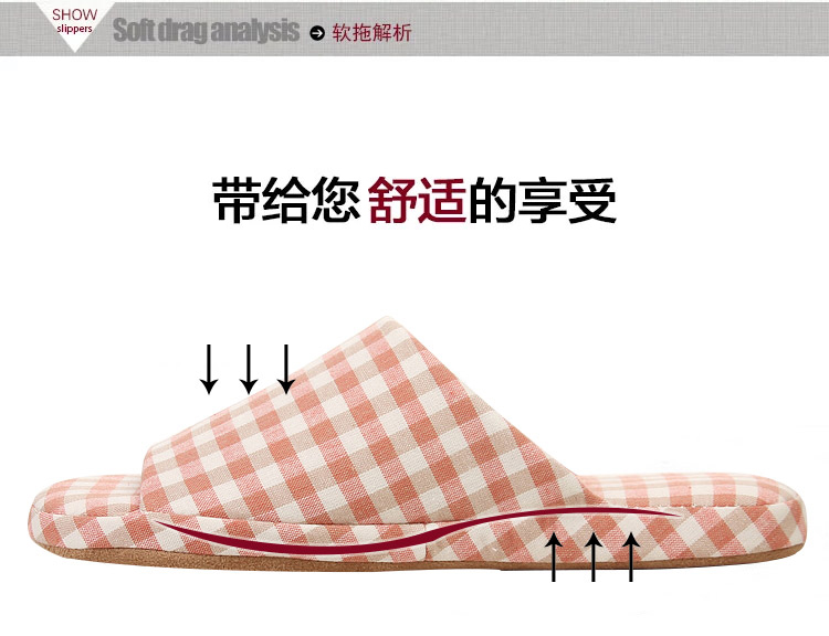 美尚品（meishangpin）四季情侣居家格子软底拖鞋韩式室内木地板拖 女款 粉红色均码（适合35-38码）2015