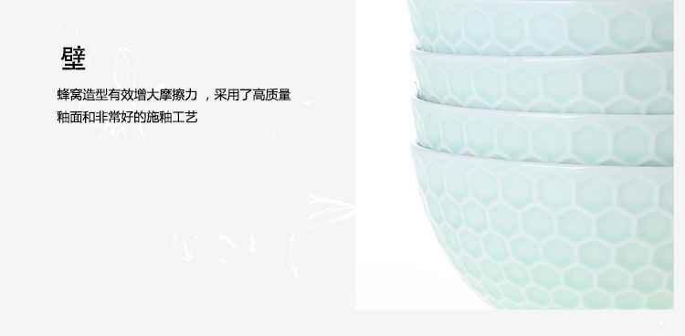 洁雅杰米饭碗 陶瓷碗套装(4.5英寸)色釉高脚碗(6只装) 绿色