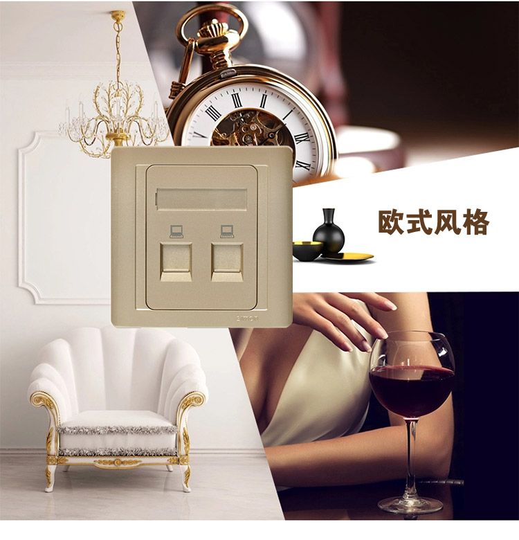 西蒙 (SIMON) 开关插座面板香槟金色 二位电脑/网线插座55系列N55228S-56