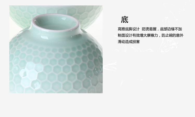 洁雅杰米饭碗 陶瓷碗套装(4.5英寸)色釉高脚碗(6只装) 绿色