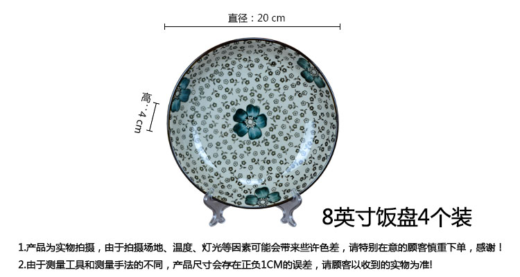 
                                        金禹瑞美（REMEC） 釉下彩手绘 20CM蓝心语 饭盘4个装                
