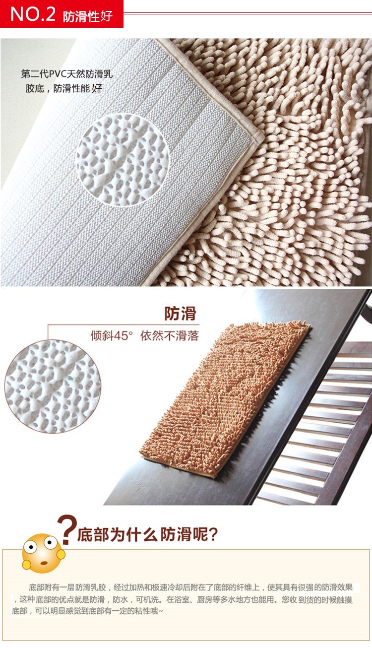 晟旎尚品 雪尼尔浴室防滑垫 除尘 地垫 门垫 40*60 驼色