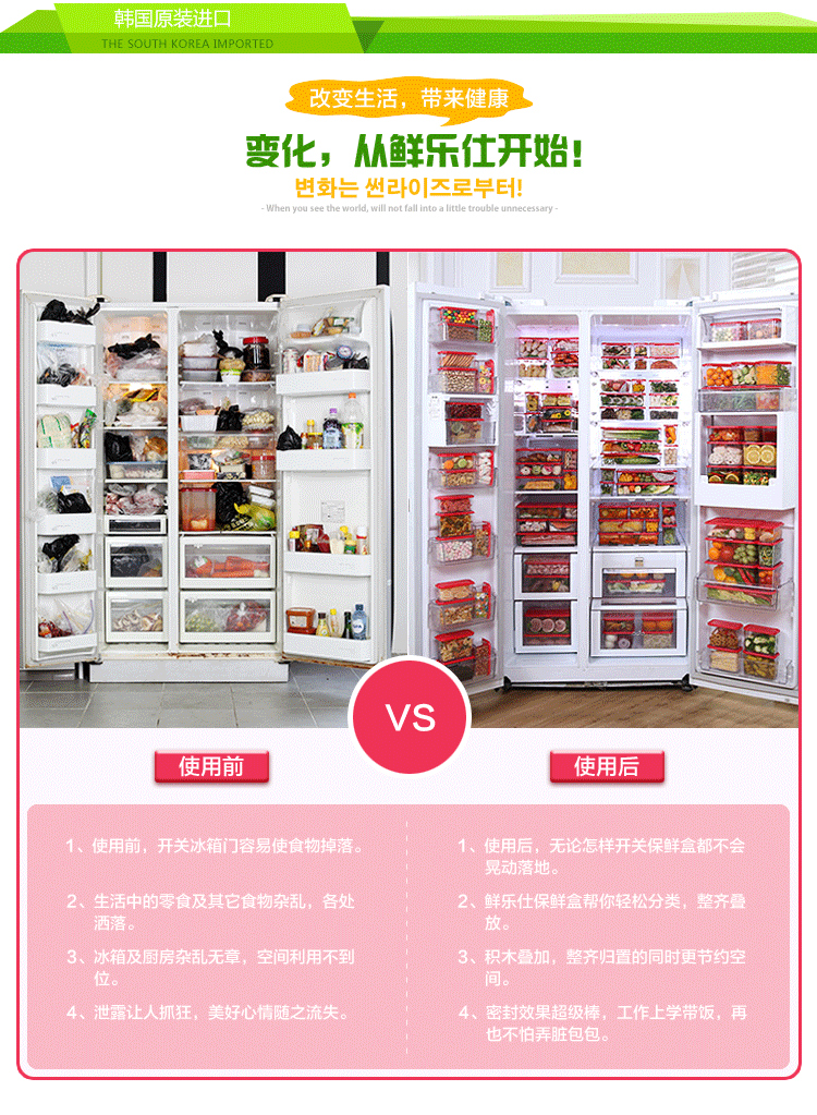 鲜乐仕sunrise 魔方密封食品保鲜盒3件套冰箱整理盒厨房收纳盒WBS6