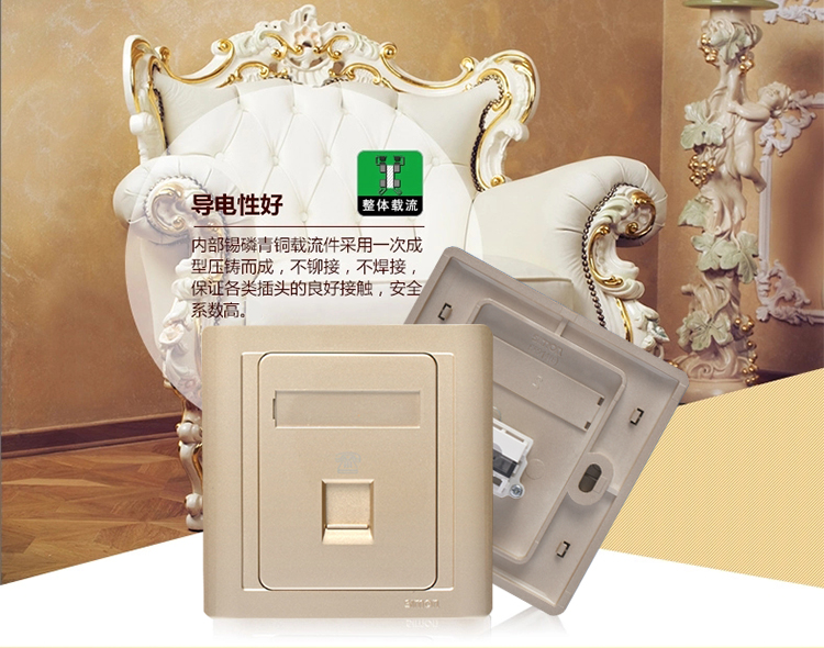 西蒙 (SIMON) 开关插座面板香槟金色电脑/网线插座55系列N55218S-56
