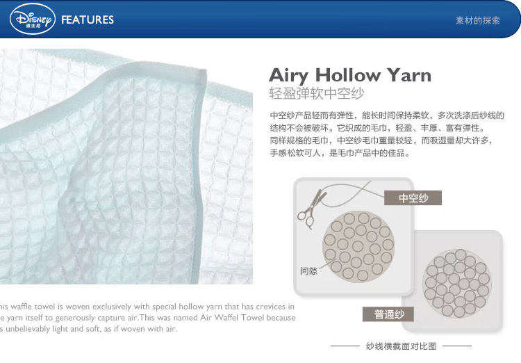 
                    
                                        迪士尼（Disney）毛巾家纺 维尼熊中空纱华夫格方巾 A类纯棉 宝宝儿童挂式 B蓝色 34*34cm                