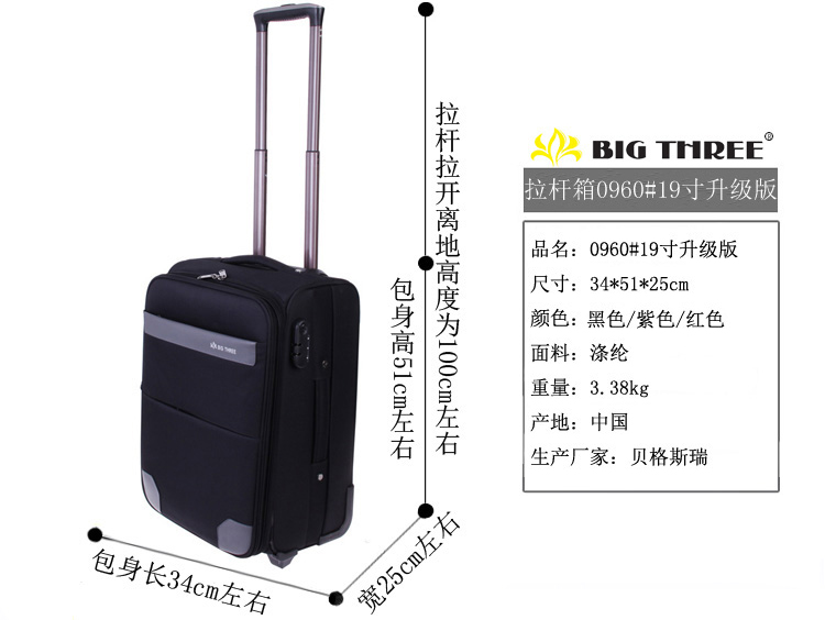 贝格斯瑞bigthree 休闲拉杆箱0960升级版紫色19寸