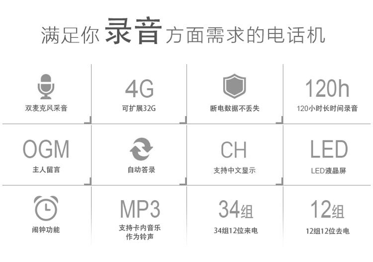 
                                        
                                                                                中诺 录音 电话机 座机  智能自动录音  内存卡支持扩充至32G 密码保护  固定 电话  留言答录 G025白色                