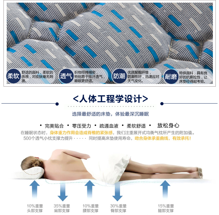 
                                        
                                                            百富帝（byford）床垫床褥 床护垫可水洗折叠透气双人四季床褥子 蓝 180*200cm                