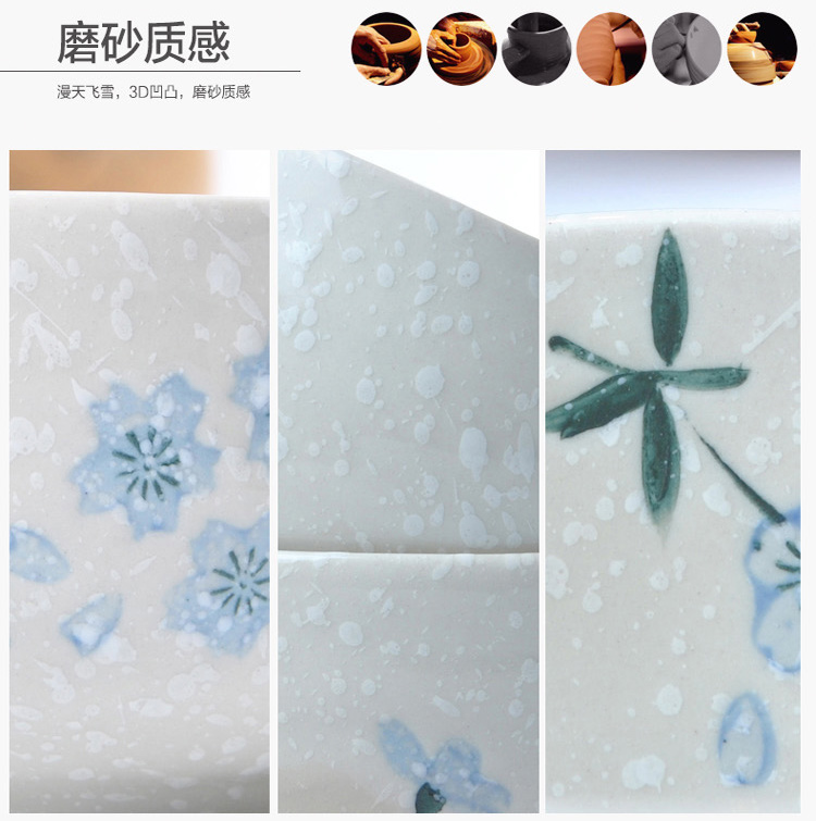 
                                        
                                                            樱之歌纯手绘雪花釉日式素瓷5英寸横纹面碗（4只）                