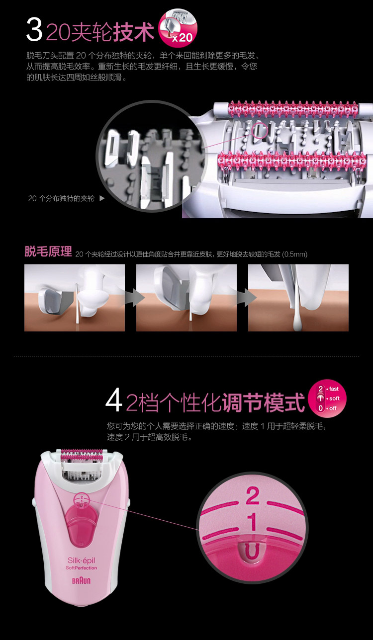 博朗(Braun) SE3270女用脱毛器 充电式 专业脱毛 高频按摩系统