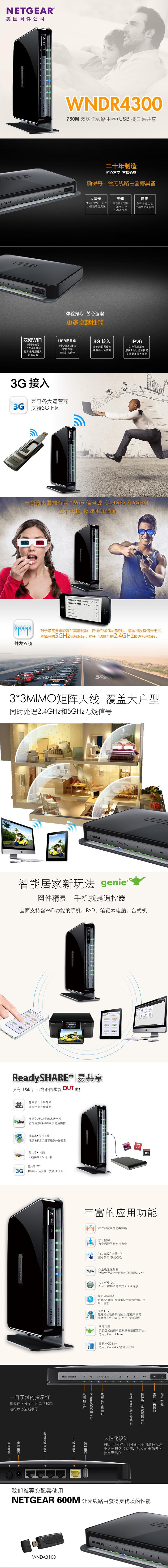 
                                        美国网件（NETGEAR） WNDR4300 750M双频千兆无线路由器                