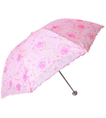 天堂伞 春光明媚碰击布刺绣双层防紫外线三折超轻晴雨伞 紫色 3101E