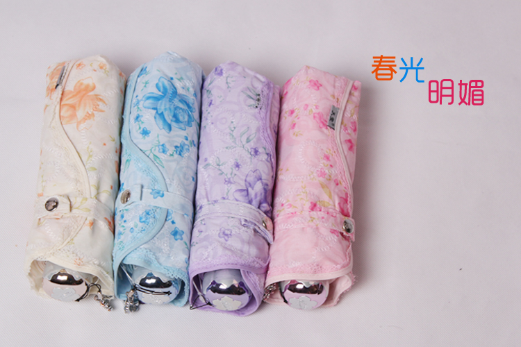 天堂伞 春光明媚碰击布刺绣双层防紫外线三折超轻晴雨伞 紫色 3101E
