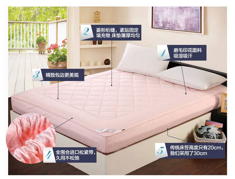 玛克家纺 床品 夹棉床垫-床笠式 粉色180*200cm