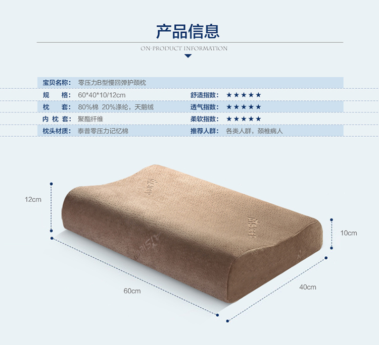 
                                        
                                                            睡眠博士（AiSleep）枕芯 零压力平面记忆枕  颈椎保健枕头 加长款                