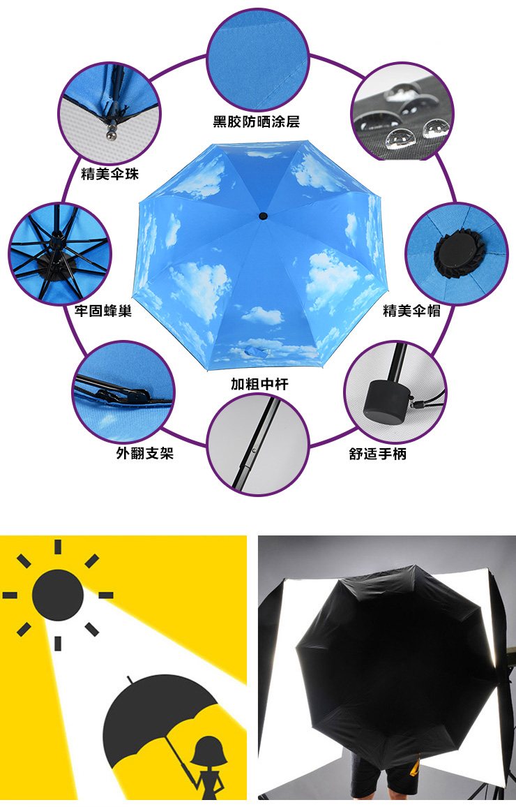 美度 蓝天白云创意折叠手开晴雨伞3202
