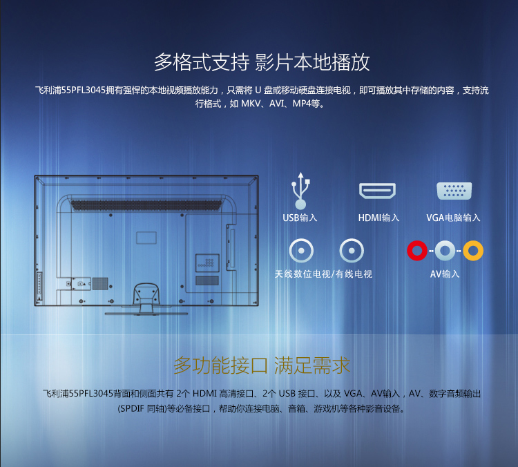 飞利浦（PHILIPS）55PFL3045+32PHF3056 大+小 LED液晶电视组合套装