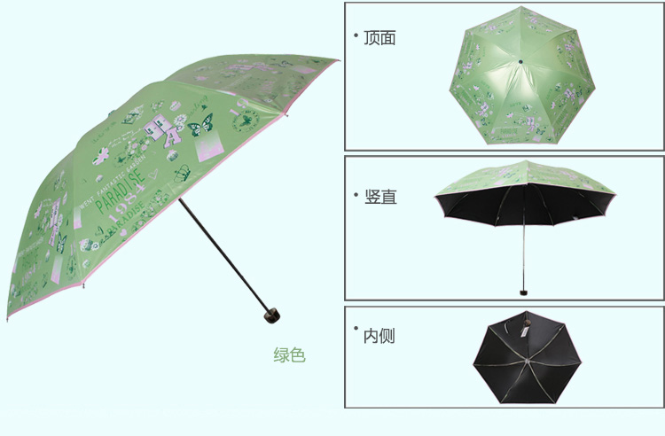 
                                        天堂伞（防晒指数UPF50+）自游自在丝光绒黑胶三折超轻晴雨伞太阳伞 嫩绿（绿色）31027E                