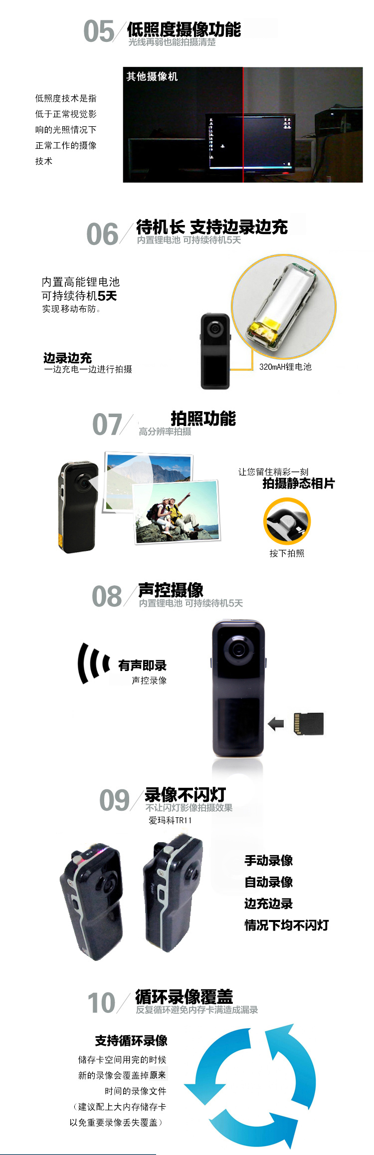 爱玛科（AIMC） TR11 微型摄像头 迷你运动DV/行车记录仪/插卡监控摄录一体机