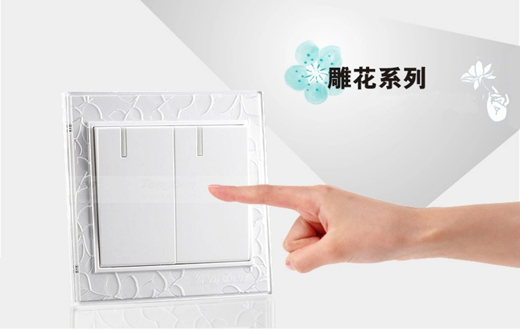 
                                        藤本86型墙壁开关面板插座16A带荧光二位大板双联开关/二开双控开关S20钢架磨砂内雕花系列                