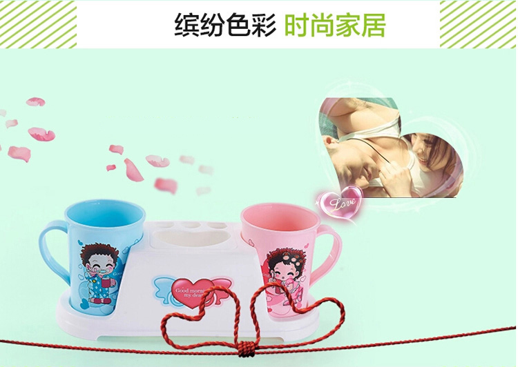 
                                        
                                                            顺美 置物架 浴室卫生间情侣牙刷架 男女漱口杯套装双杯+牙具架 SM-2152                