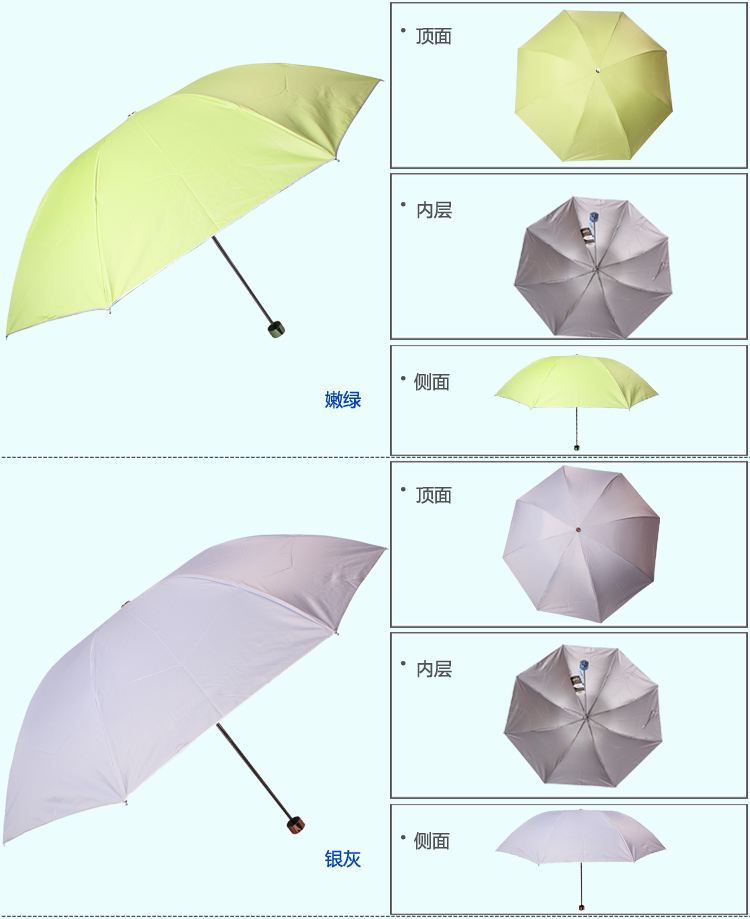 
                                        
                                                            天堂伞 三折银胶晴雨伞防紫外线太阳伞遮阳伞商务伞57cm*8骨 336橄绿                