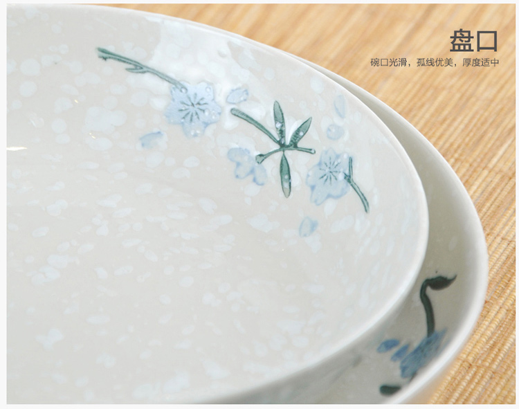 
                                        
                                                            樱之歌  日式釉下彩纯手绘雪花釉陶瓷碟饭盘汤盘大盘子深窝盘4件套（微波炉可用）                